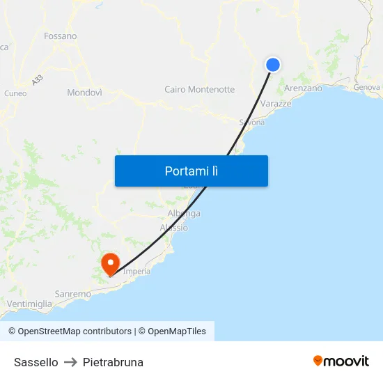 Sassello to Pietrabruna map