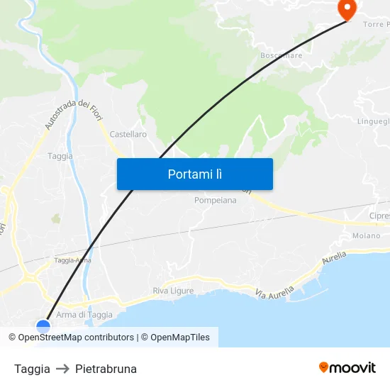 Taggia to Pietrabruna map