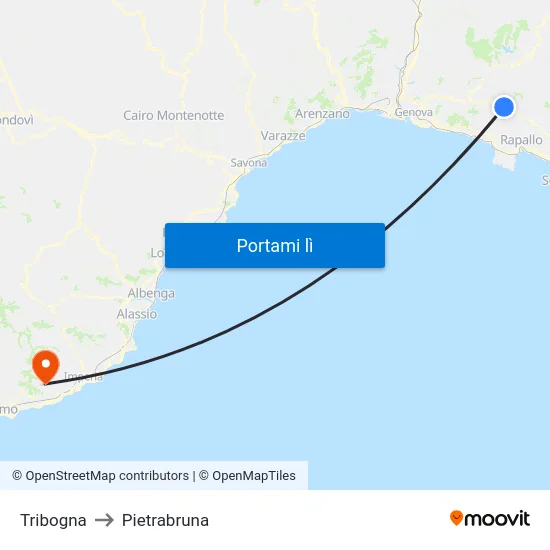 Tribogna to Pietrabruna map