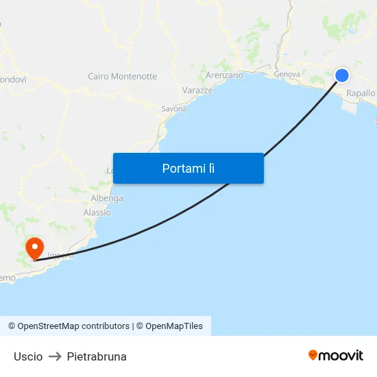 Uscio to Pietrabruna map