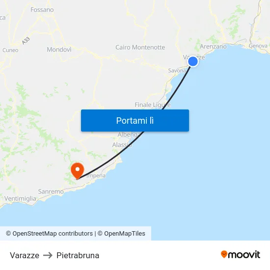 Varazze to Pietrabruna map