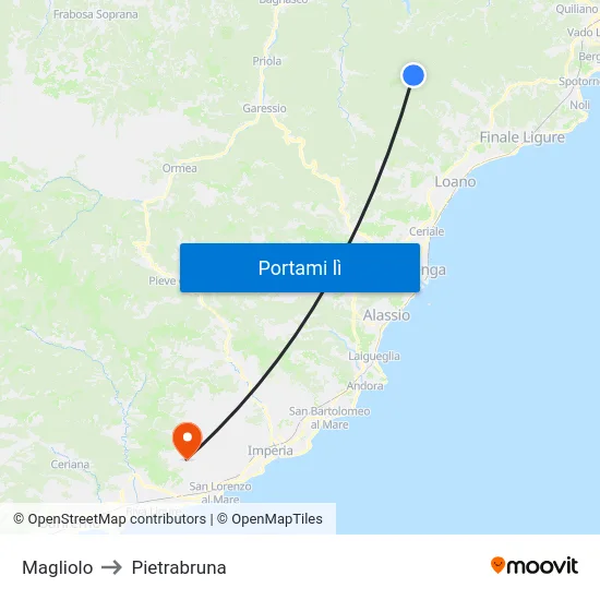 Magliolo to Pietrabruna map