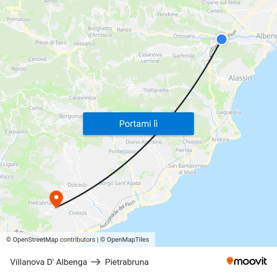 Villanova D' Albenga to Pietrabruna map