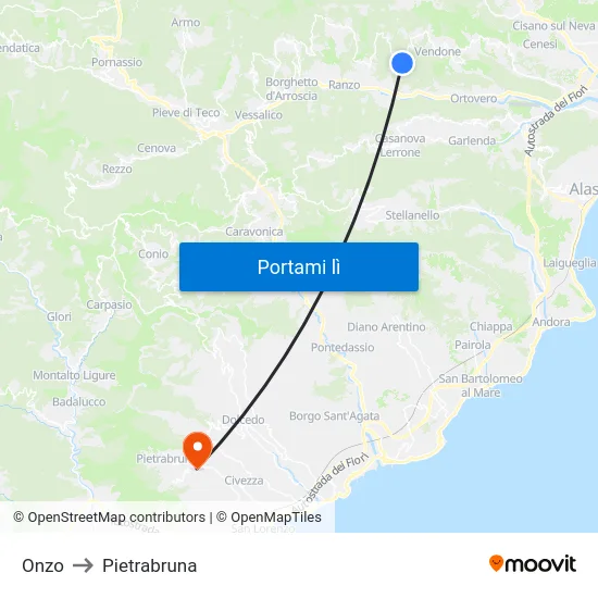 Onzo to Pietrabruna map