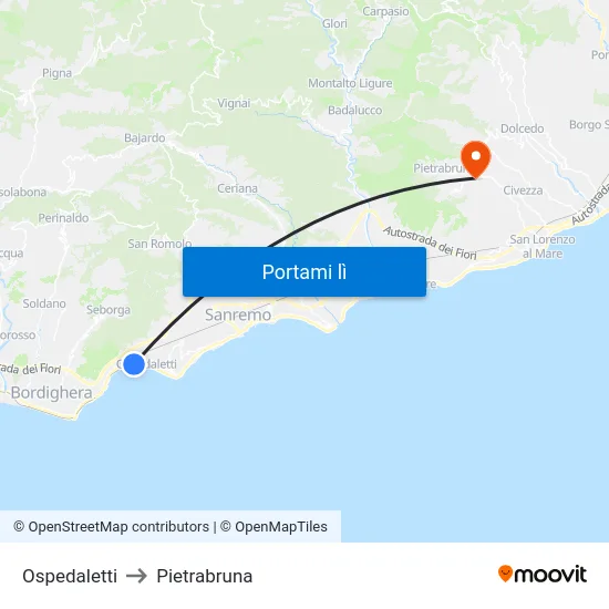 Ospedaletti to Pietrabruna map