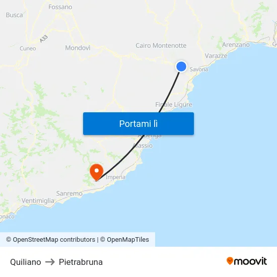 Quiliano to Pietrabruna map