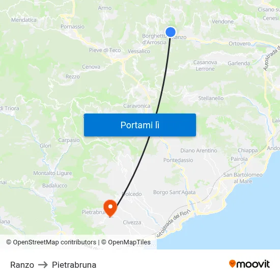 Ranzo to Pietrabruna map