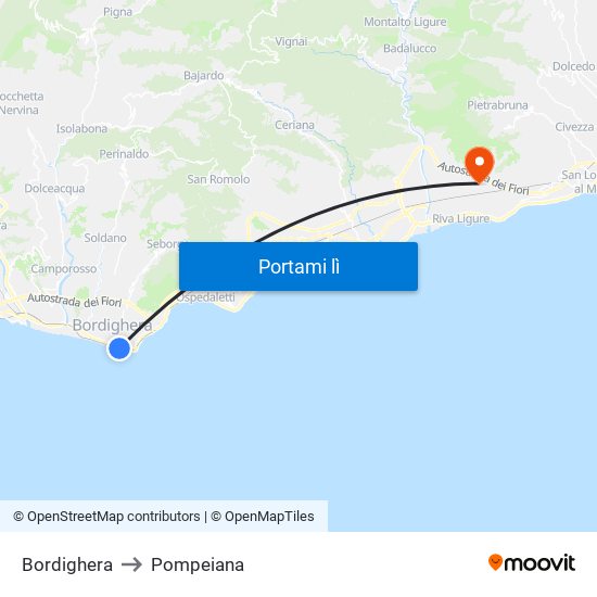 Bordighera to Pompeiana map