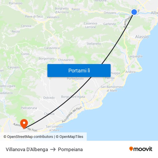 Villanova D'Albenga to Pompeiana map