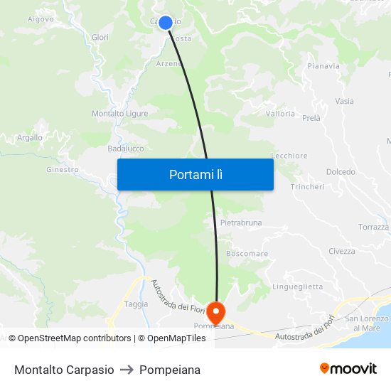 Montalto Carpasio to Pompeiana map