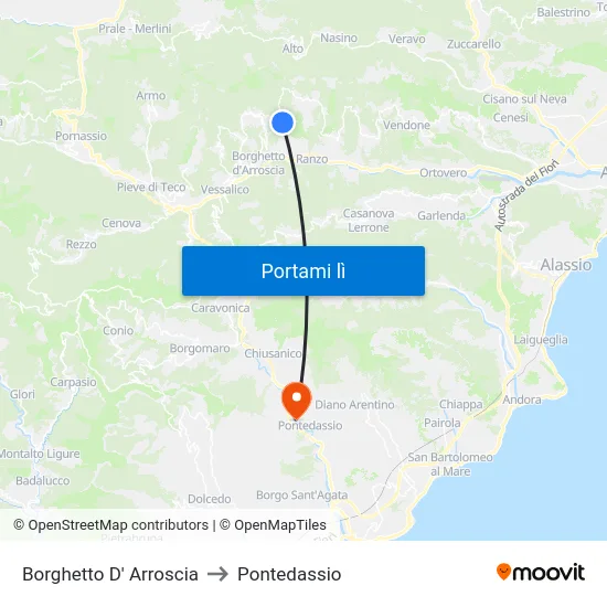 Borghetto D' Arroscia to Pontedassio map