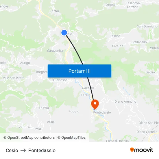 Cesio to Pontedassio map
