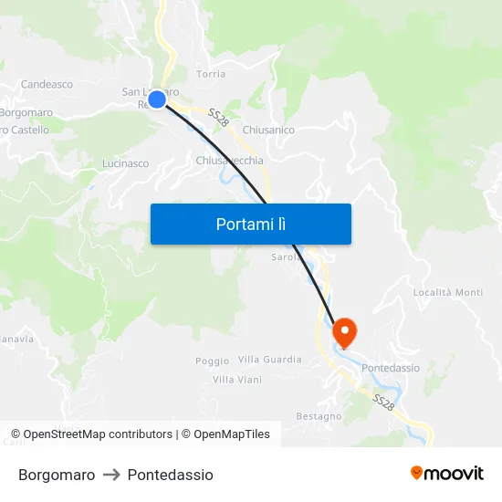 Borgomaro to Pontedassio map