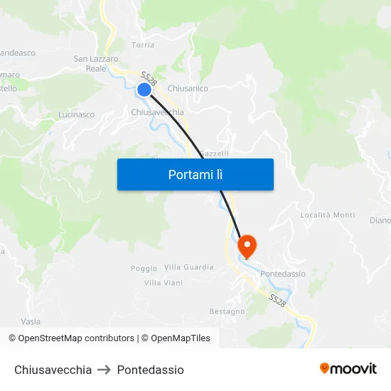 Chiusavecchia to Pontedassio map