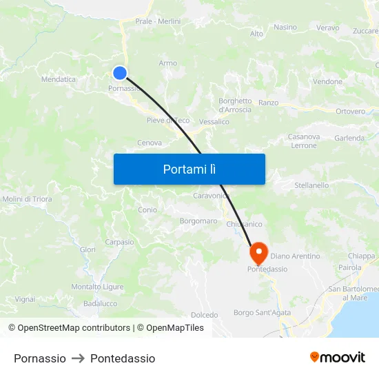 Pornassio to Pontedassio map
