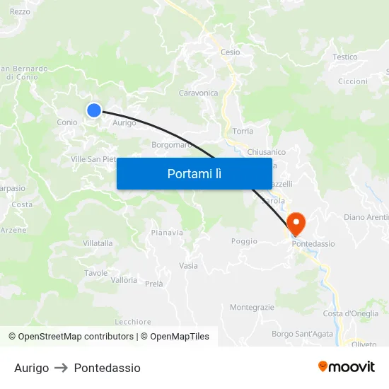 Aurigo to Pontedassio map