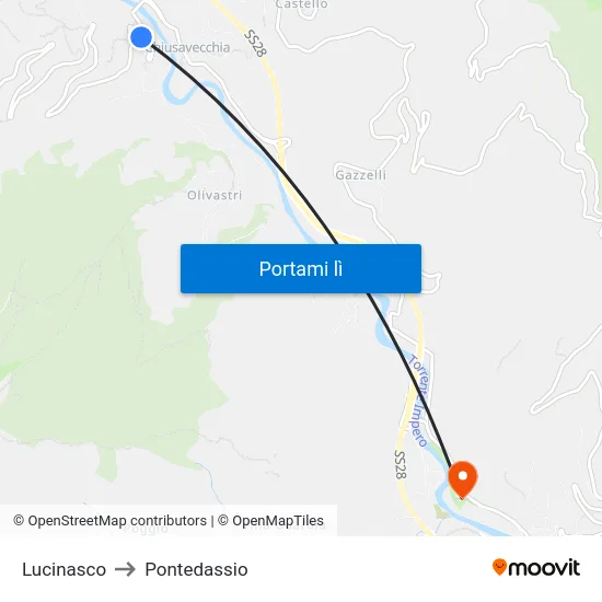 Lucinasco to Pontedassio map