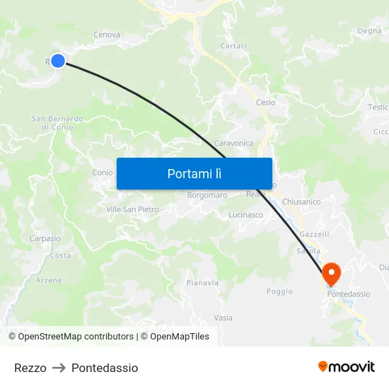 Rezzo to Pontedassio map