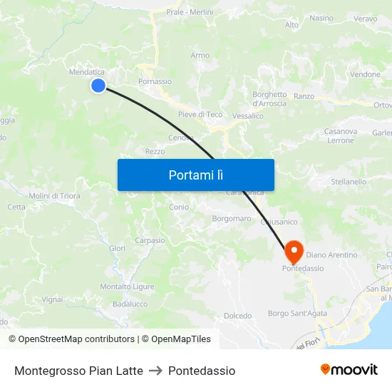 Montegrosso Pian Latte to Pontedassio map