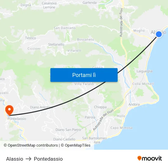 Alassio to Pontedassio map