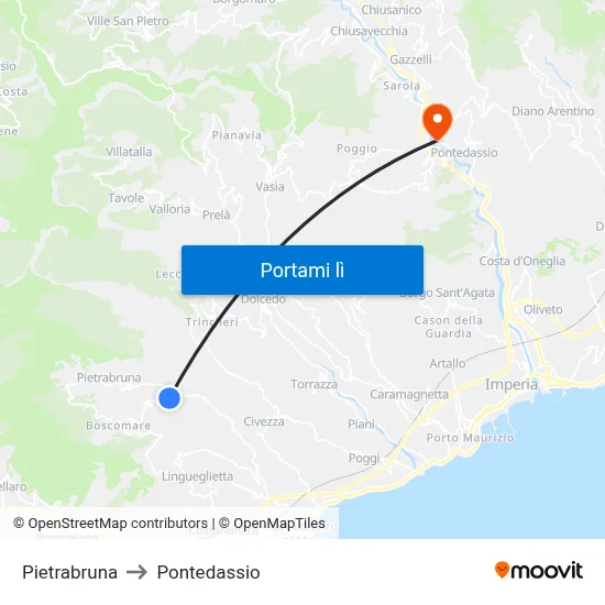 Pietrabruna to Pontedassio map
