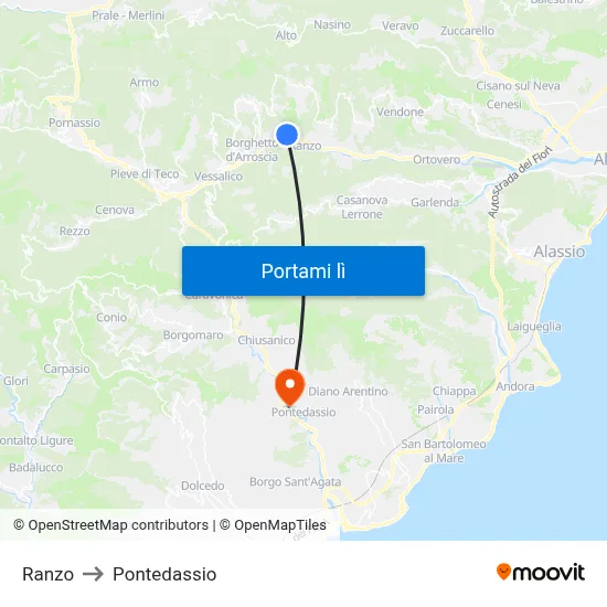 Ranzo to Pontedassio map