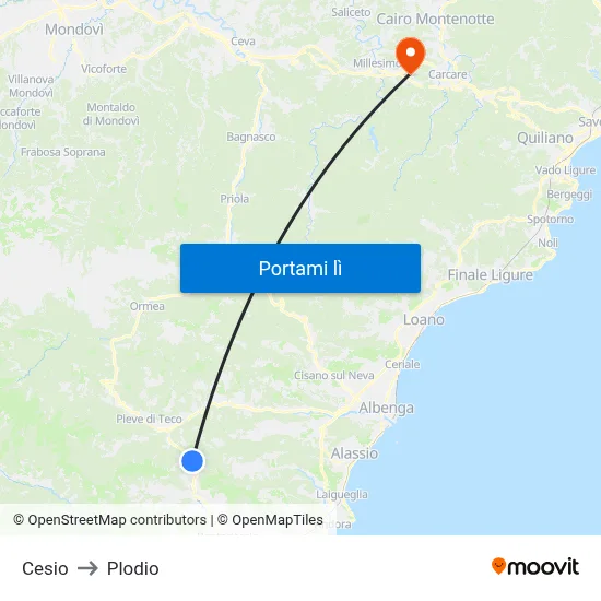 Cesio to Plodio map