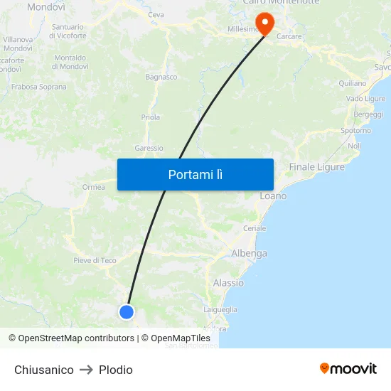 Chiusanico to Plodio map