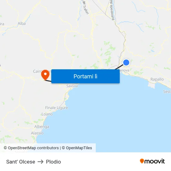 Sant' Olcese to Plodio map