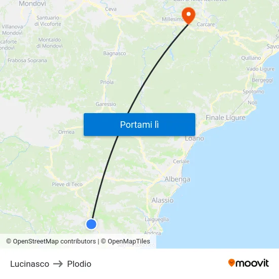 Lucinasco to Plodio map