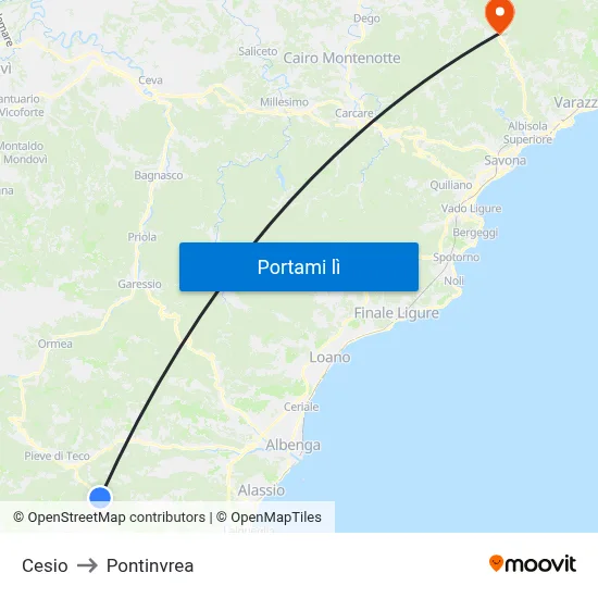 Cesio to Pontinvrea map