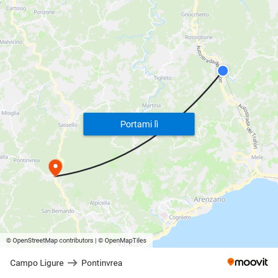 Campo Ligure to Pontinvrea map