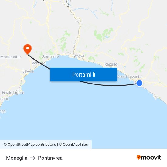 Moneglia to Pontinvrea map