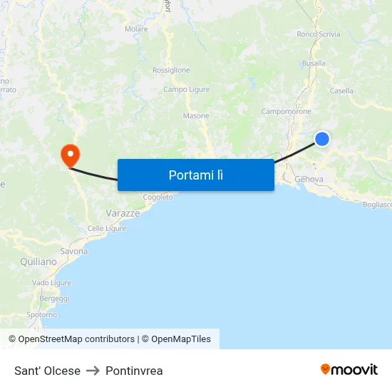 Sant' Olcese to Pontinvrea map