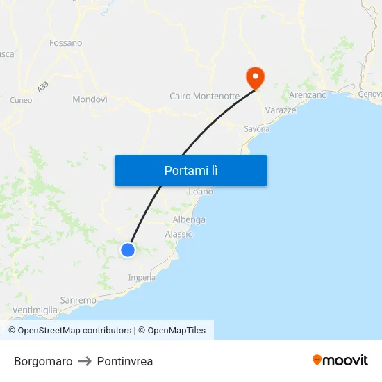 Borgomaro to Pontinvrea map