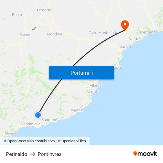 Perinaldo to Pontinvrea map