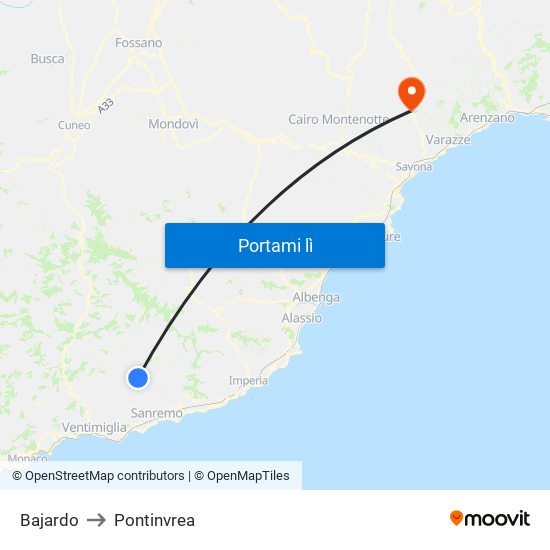 Bajardo to Pontinvrea map