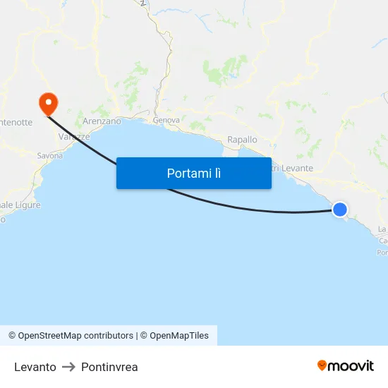 Levanto to Pontinvrea map