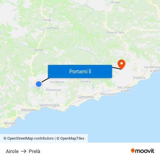 Airole to Prelà map