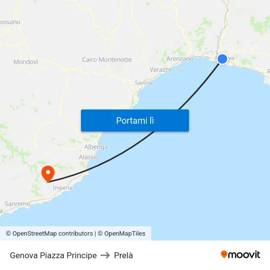 Genova Piazza Principe to Prelà map