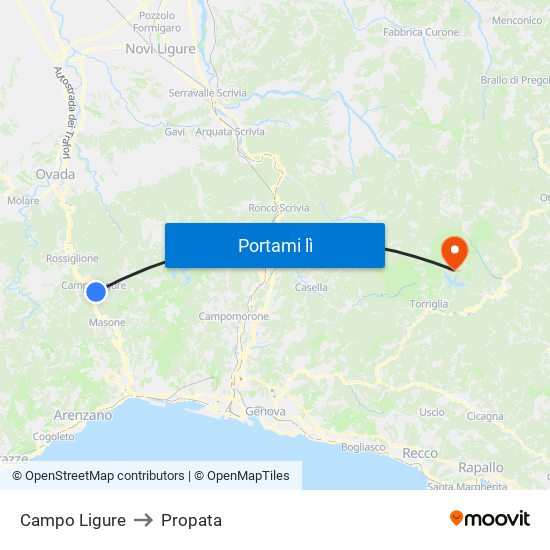 Campo Ligure to Propata map