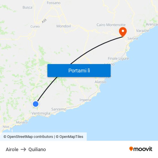 Airole to Quiliano map