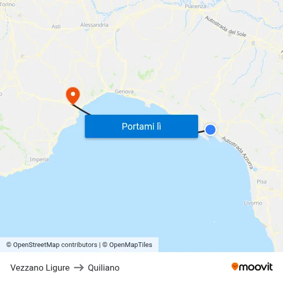 Vezzano Ligure to Quiliano map