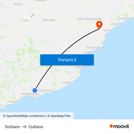 Soldano to Quiliano map