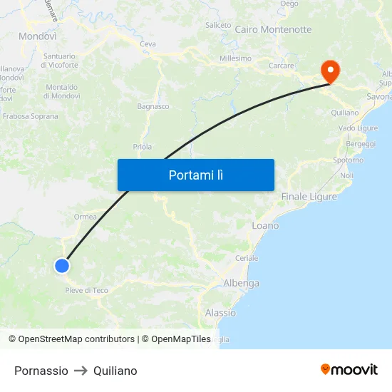 Pornassio to Quiliano map