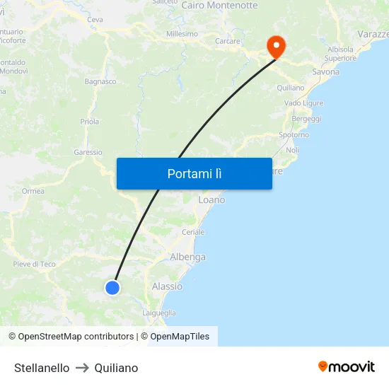 Stellanello to Quiliano map