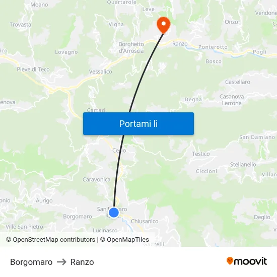 Borgomaro to Ranzo map