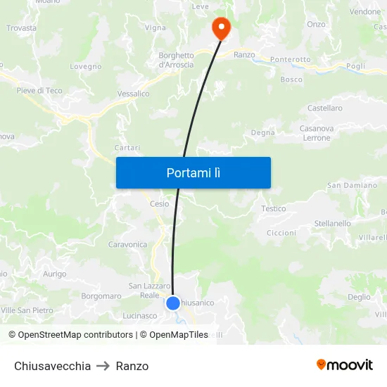 Chiusavecchia to Ranzo map