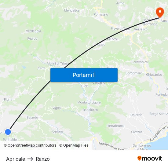 Apricale to Ranzo map