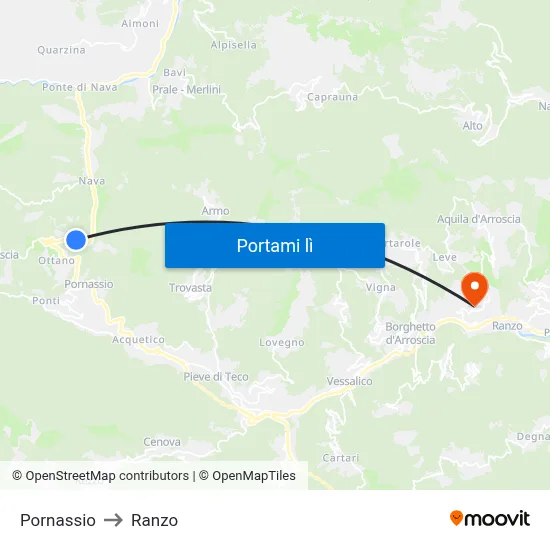 Pornassio to Ranzo map